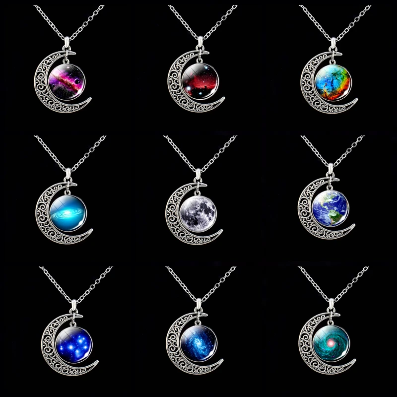 Цепочка с подвеской в виде полумесяца Вселенной галактики планеты | Украшения и