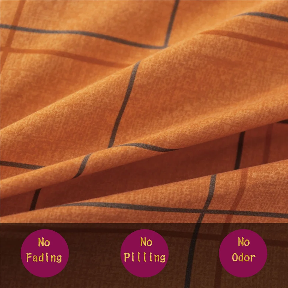  Orange Bed Set Plaid Strip Nordic Bed Cover Duvet Cover Bed Sheets Man Bedding Sets Autumn Winter B