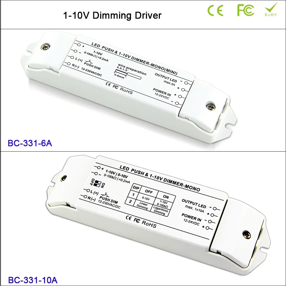 

BC DC12V-24V,6A/10A*1CH LED Dimmer fluorescent lamps dimmer 0/1-10v LED lamp dimming driver push dimmer controller