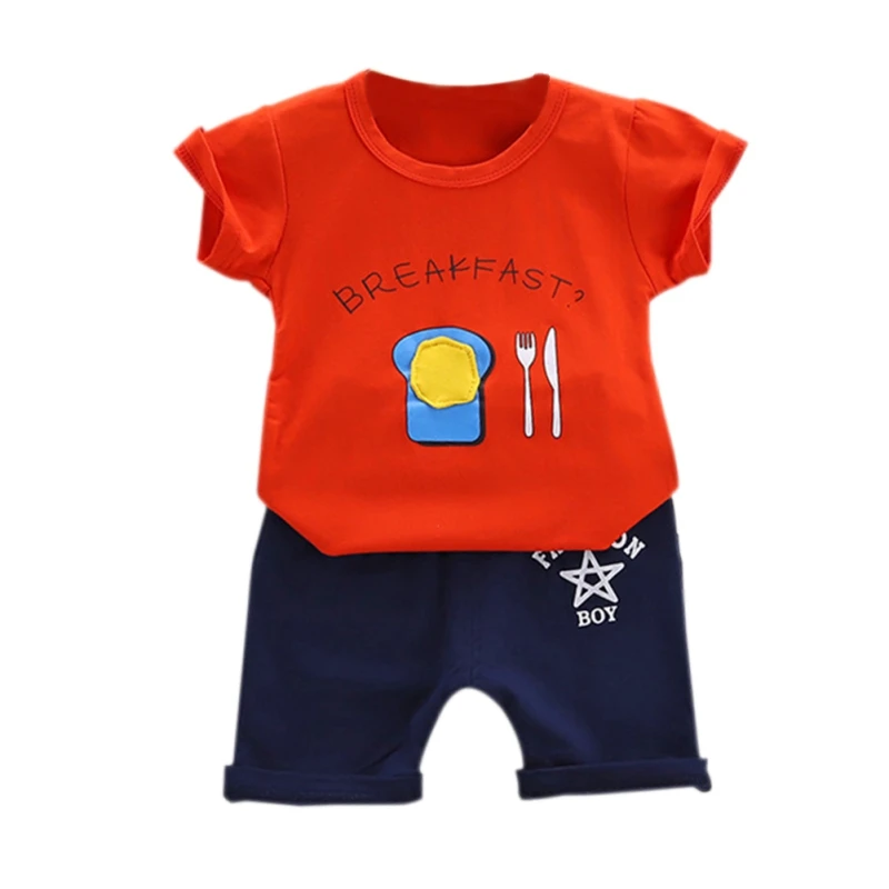 Hilittlekids 2 шт./компл. фирменная одежда для мальчиков Детская летняя одежда для мальчиков, с помпоном в виде яйца; Детские комплекты для мальчиков для маленького мальчика, комплект одежды: футболка+ штаны из хлопка - Цвет: Красный