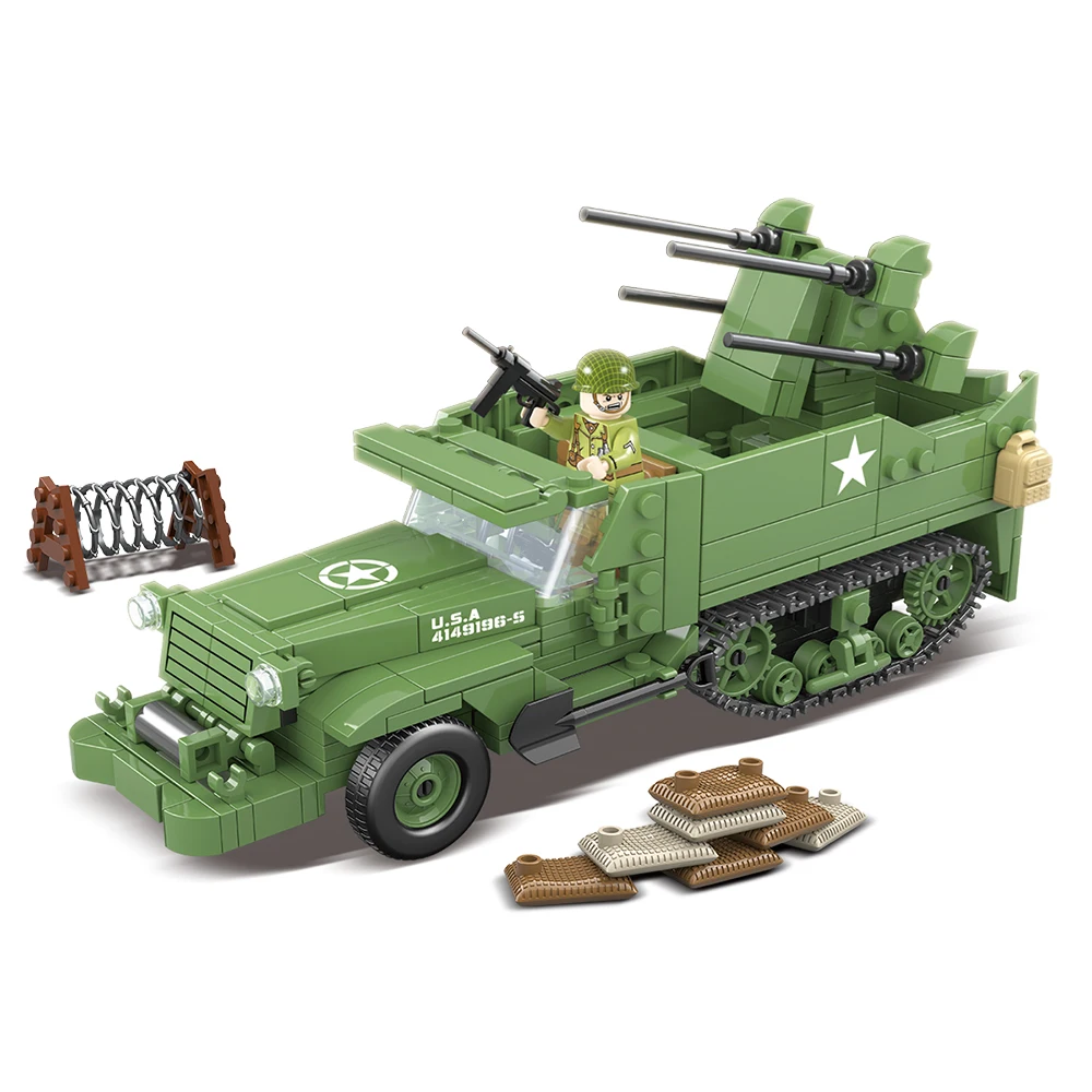 518pcs Military M16 anti-aircraft vehicle model building blocks with Soldier Figures
