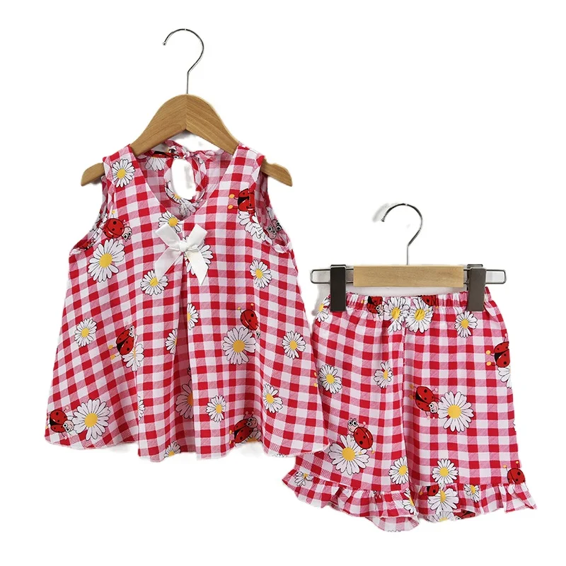 

Детские пижамы для девочек, летняя одежда без рукавов, детские топы на шелковых бретельках с мультяшным принтом + шорты, комплекты из 2 предметов, детские костюмы для отдыха