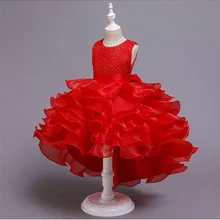 Вечерние платья принцессы с вышивкой бисером для девочек на свадьбу, торжественное платье со шлейфом для выпускного вечера, костюм для девочек