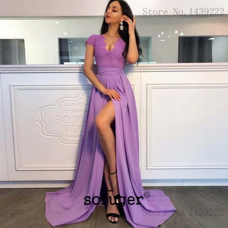 Model Color Мятные шифоновые вечерние платья с v-образным вырезом и высоким разрезом для девочек, длинное арабское вечернее платье для особых случаев, Robe De Soiree Plus - Цвет: Model Color