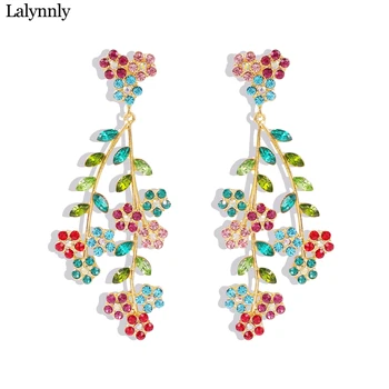 

Lalynnly Trendy Rhinestone Flower Dangle Earrings Colorful Crystal Plant Leaves Drop Earrings Statement For Women Jewelry E79021