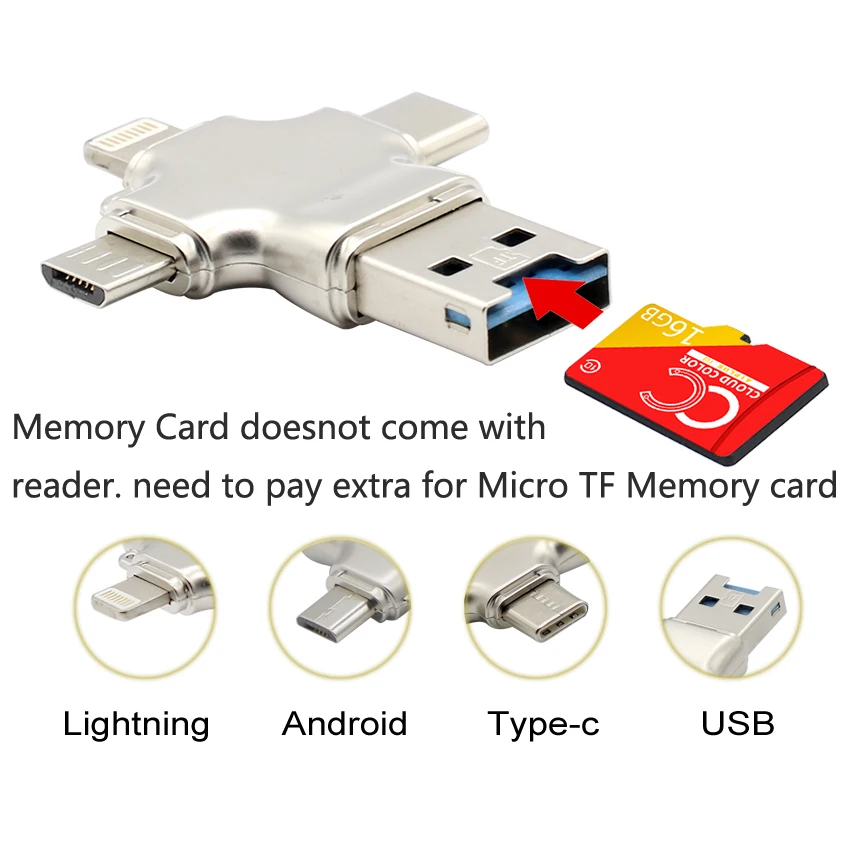 Для Iphone Micro USB 4 в 1 OTG телефон USB флэш-накопитель Micro памяти sd кард-ридер