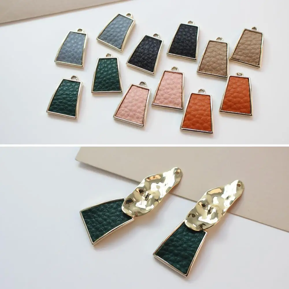 

New style 30pcs/lot Imitation leather core decoration geometry trapezoid shape alloy floating locket charm diy jewelry making