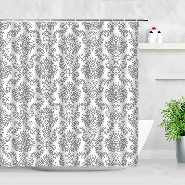 Damask Baroque Pattern Black on White Hand & Bath Towel