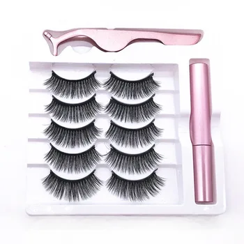 

5 Pairs Eye Lashes Magnetic Eyelashes Natural Thick Wispy and Eyeliner Liquid Waterproof Set with Tweezer Makeup Tools