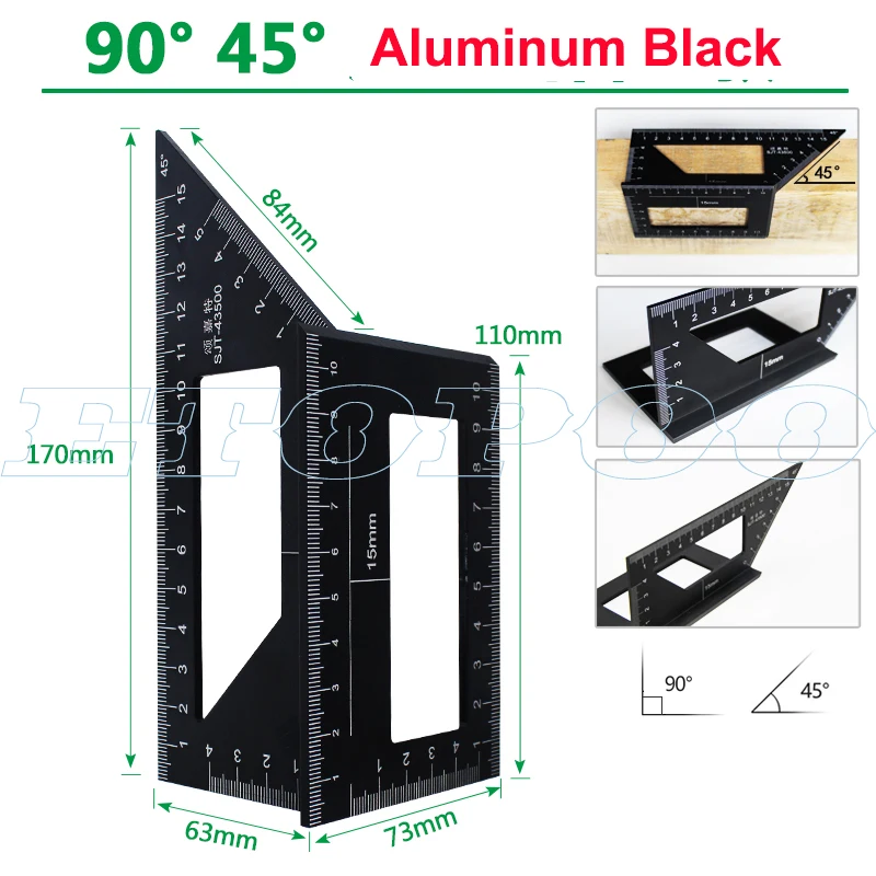 90 45 degree black Японский алюминиевый сплав деревообрабатывающий Многофункциональный квадратный 45 градусов 90 градусов датчик линейка Пластиковый Угол транспортир - Цвет: 90 45 degree black
