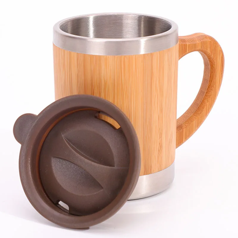 

Natural Bamboo Mug with Stainless Steel Liner Drinking Cup Creative Vacuum Cup Tea Coffee Juice Milk Mug With Cover travel Mugs