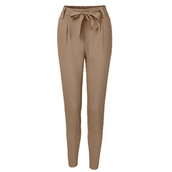 

Women Casual Solid Color Bandage Elastic High Waist Pocket Slim Fits Harem Pants