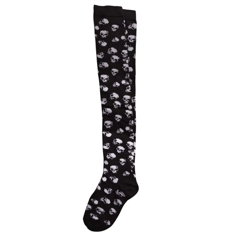 

1Pair Lovely White Red Skull Pattern Women Black Socks Party Wedding