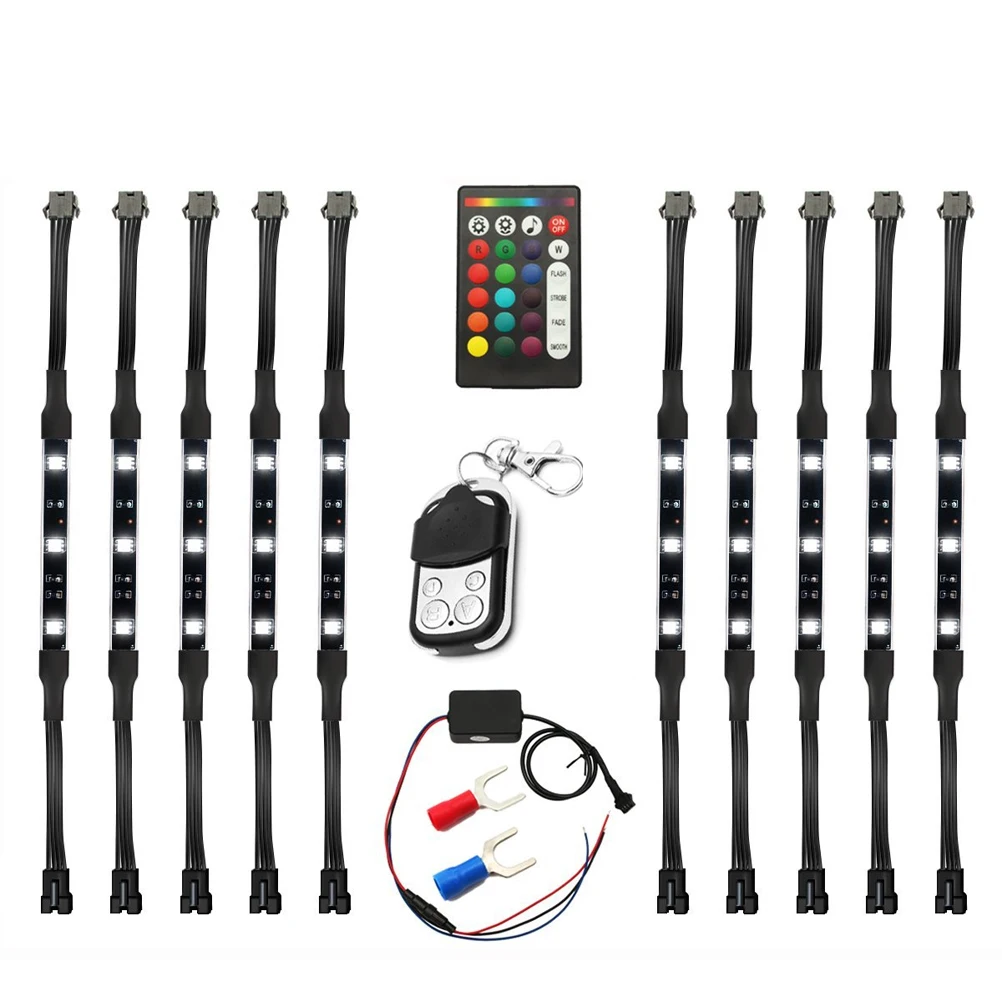 10pc Motorcycle LED Light Kit Strips Multi-Color Accent Glow Neon Lights Lamp Flexible with Remote Controller for A20 | Автомобили и
