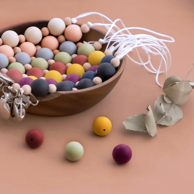 1PC Silicone  Pacifier Clips Chain Personalized Food Grade Silicone Beads Tiny Rod Metal Pacifier Clips Baby Pacifier Chain 1