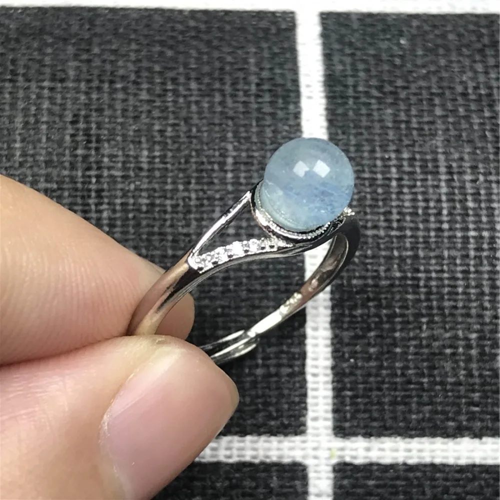 6 мм Аквамарин Кристалл бусины кольцо ювелирные изделия для женщин леди женский любовь подарок серебряный синий прозрачный Драгоценный Камень Регулируемое Кольцо AAAAA