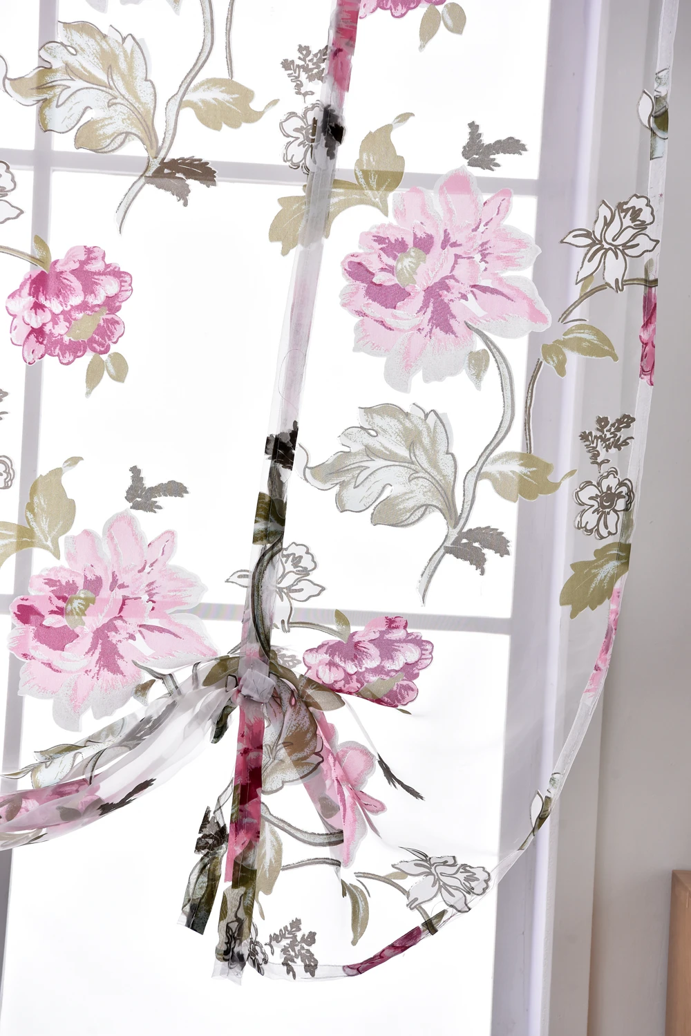 Romantic Peony Printed Tulle Curtain, Curta Cortina