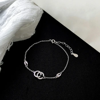 

LISM 925 Sterling Silver Charm Sparkling Cubic Zirconia C Shape Bracelet & Bangle For Women Bridal Wedding Jewelry Gifts
