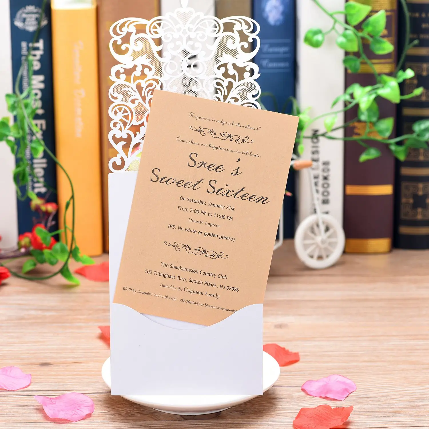 20Pcs Wedding Invitation Cards-Cut Gold Foil and Floral Design Invitation Pockets for Bridal Showers, Engagement Parties