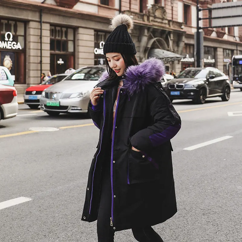 

Fur Collar Loose Oversize Hooded Winter Down Coat Female Thick Warm Long Jacket Women Cotton Padded Wadded Parkas Big Pocket