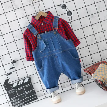 

Toddler Baby Set Long Sleeve Plaid Shirt+Cowboy Overalls 2PCS Newborn Little Girl Clothes Suit Brand Cotton Baby Outfit 1-3 Year