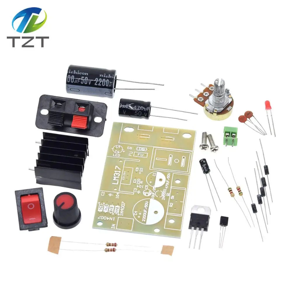 

LM317 DIY Kit Step Down Power Supply Module Adjustable Voltage Regulator Switch Resettable Fuse Electrolytic Capacitor Board