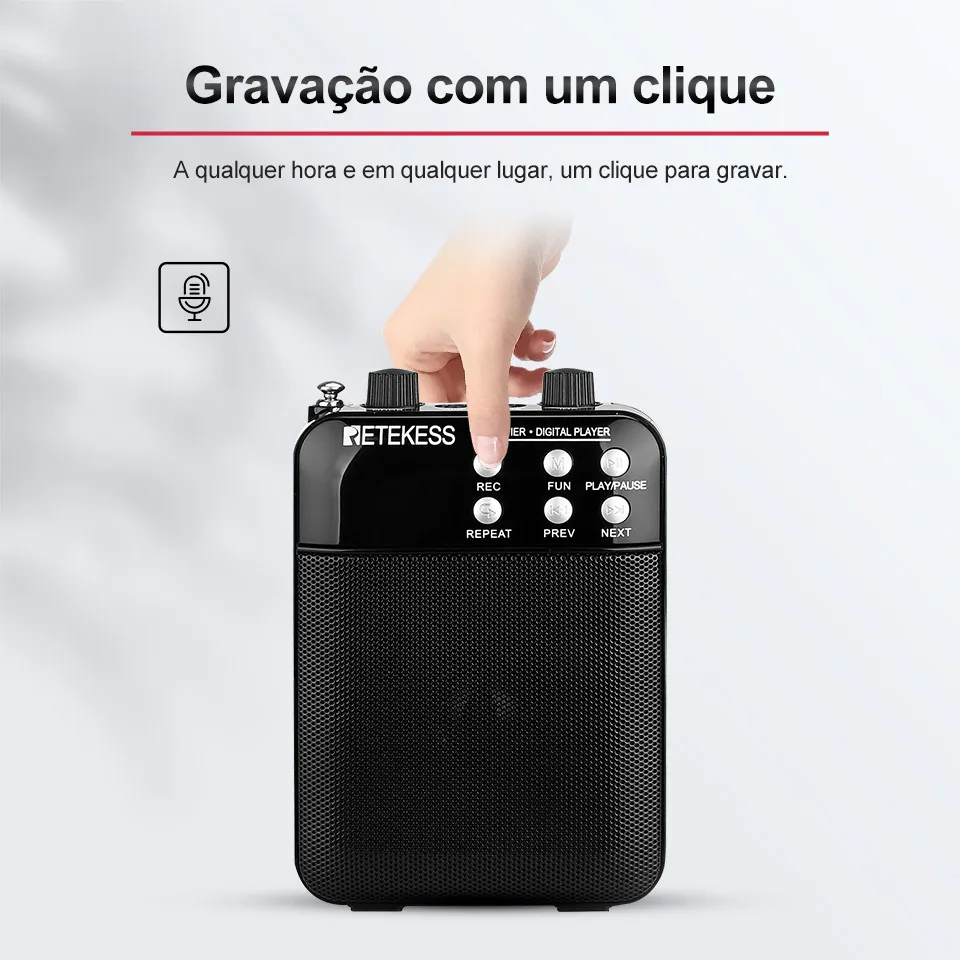 de voz, professor microfone, alto-falante, mp3 player, rádio fm para guia turístico