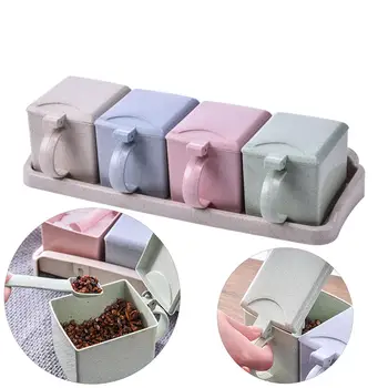 

Wheat Straw Seasoning Box Pepper Spice Shaker Salt Seasoning Transparent PP Kitchen Cruet Condiment Bottle Jars Storage Box