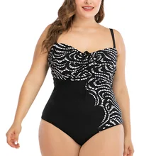 Цельный купальник размера плюс, женские купальники с эффектом пуш-ап, Ретро стиль, монокини, купальник, цветочный узор в горошек, высокая талия, боди 6XL