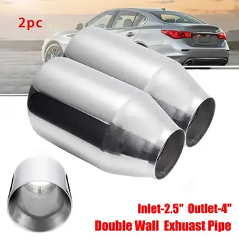 

2pcs 2.5"-4" Car Dual Wall Exhaust Muffler Pipe 63-101mm Double Exhaust Tip Tail Tube Stainless Steel