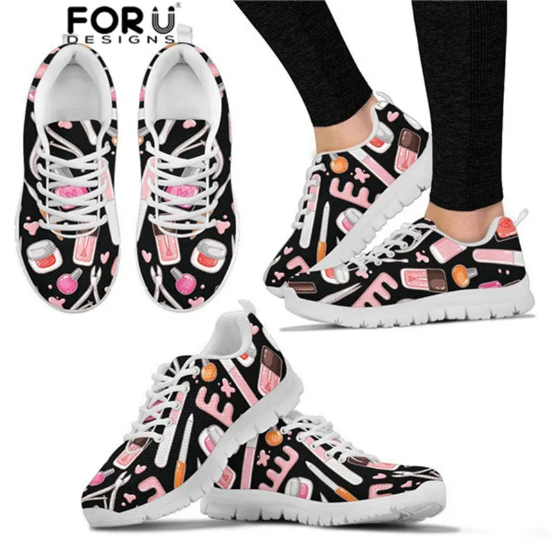 

FORUDESIGNS Proud Nail Tech Print Women Flats Shoes Ladies Mesh Casual Breathable Lace Up Slip-on Runing Sneakers Zapatos Mujer