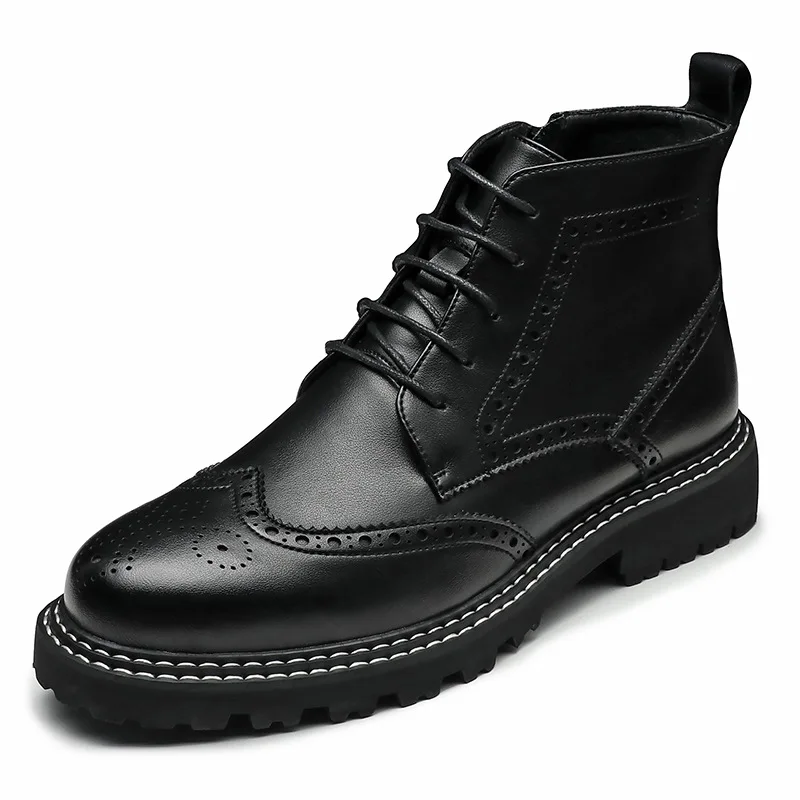 

famous brand men casual wedding party dress cow leather boots carved brogue shoes autumn winter boot platforom ankle botas male
