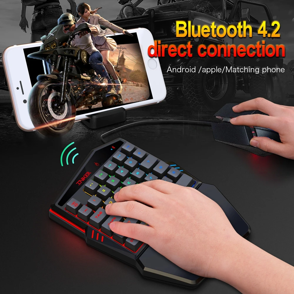 Мини Механическая игровая клавиатура мышь комплект с откидной держатель для планшета Задняя поддержка беспроводная клавиатура с одной рукой