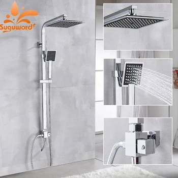 

Suguword New Set Bathroom Rainfall Shower Faucet Set Single Handle Mixer Tap With ABSHand Sprayer Wall Mounted Bath Shower Sets