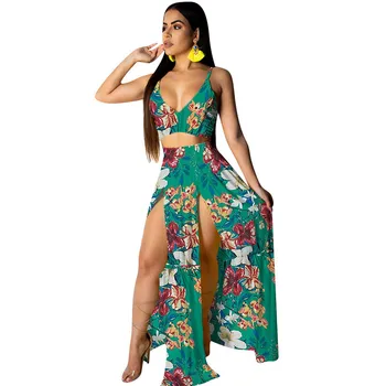 

New Multicolor Tropical Floral Print Boho Long Dress Women V Neck Party Night Elegant Sexy Split Beach Holiday Summer Maxi Dress