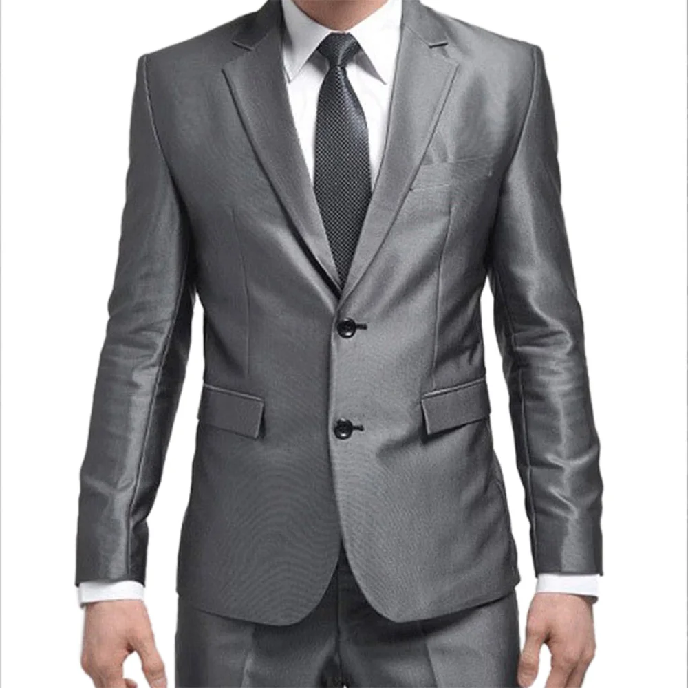 

Formal Custom Mens Suits New Best Man Suit Silver Grey Wedding Suits For Men Groom Tuxedos Bridegroom (Jacket+Pants)
