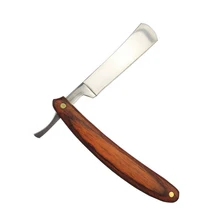 Cuchillo de afeitar antiguo clásico de borde recto de acero inoxidable, navaja de barbero, navaja de afeitar plegable, herramientas de depilación, mango de madera