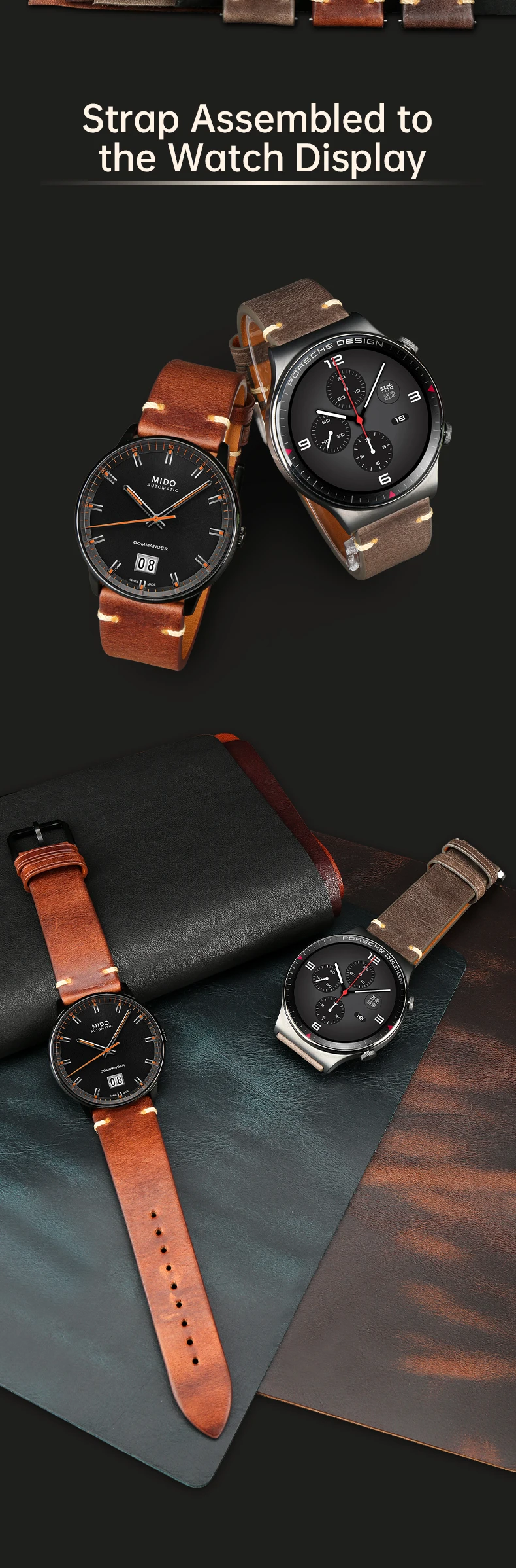 MAIKES Quick Release Watch Band Italy Vegetable Tanned Leather  For Huawei Galaxy Watch 22mm Cow Watch Bracelet Leather Strap
