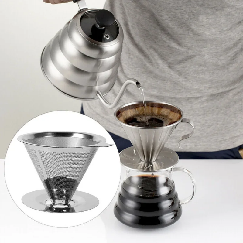Чайный фильтр из нержавеющей стали с двойными стенками, кофейная фильтр с ложка-кисточка, набор фильтров для кофе