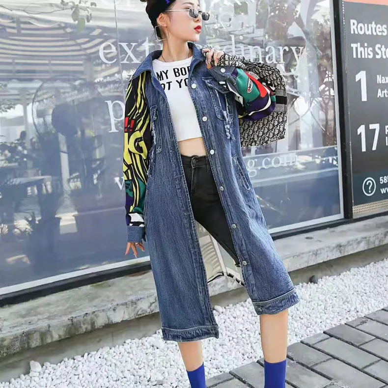 women's denim windbreaker female fashion creative personality pattern stitching loose denim jacket street clothing women