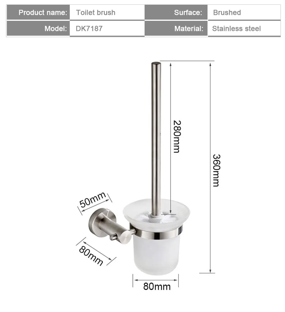 Description Picture 4 of itemToilet Brush Kit Wall Mounted, 304 Stainless Steel Toilet Bowl Brush for Bathroom Toilet Rust Resistance Cleaning Tools