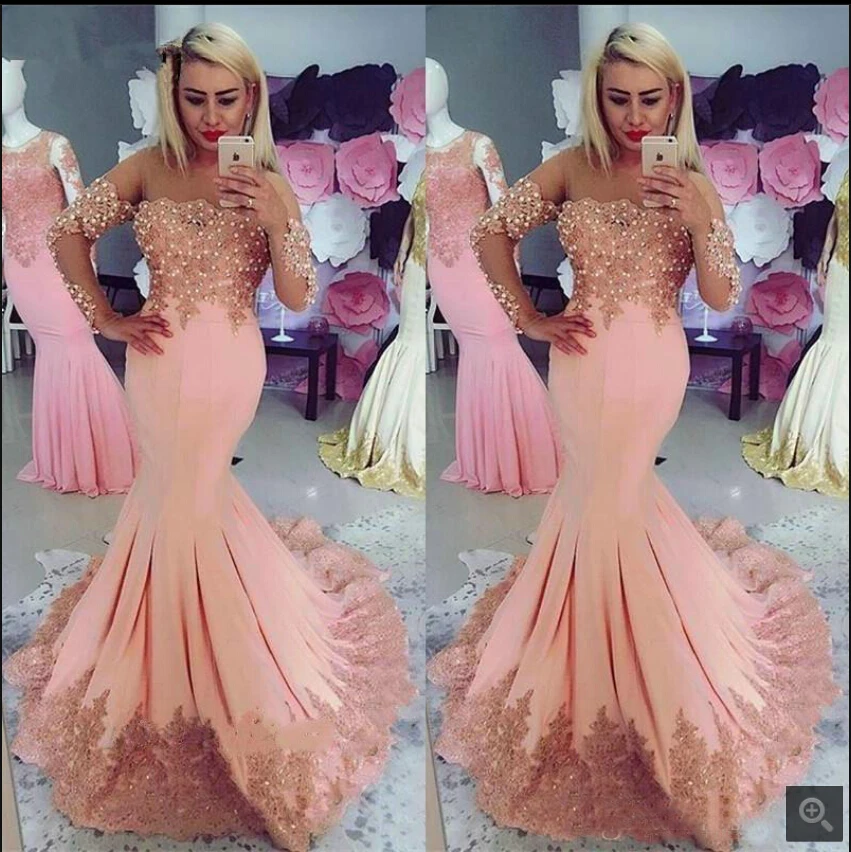 Vestido De Festa 2020 Mermaid Scoop Hals Kant Applicaties Prom Dress Kralen Pailletten Sheer Hals Prom Jassen Beste selling