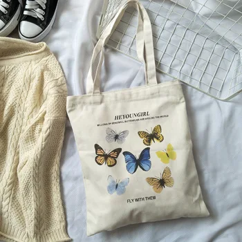 

Cartoon Butterfly Hot Girl Sweet Korean Ulzzang Haajuku Large Capacity Canvas Art Women's Shoulder Bag New