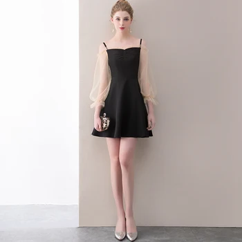 

Cute Black White Lace Short EveningDdresses 2019 Formal Party Gowns Graduation Dress Homecoming Dresses Short Full Sleeve