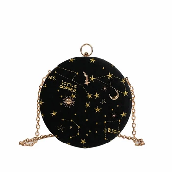 

Autumn Fashion Starry sky Circular Suede Shoulder Bag Chain belt Crossbody Messenger Bags Fashion Ladies Purse Round Handbag