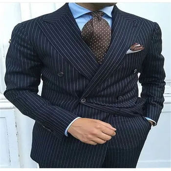 

2020 Latest Coat Pant Designs Black Stripe Groom Suits Double Breasted Men Suit Tuxedo Slim Fit Custom 2 Piece Prom Blazer Terno