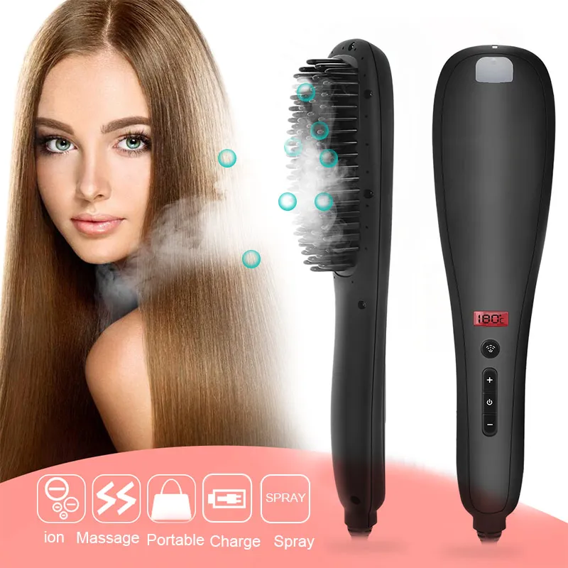 

New One-step Spray Steam Hair Straightener Comb Rechargeable Massager Hair Brush Straightening Irons Fast Hair Care Styler Combs