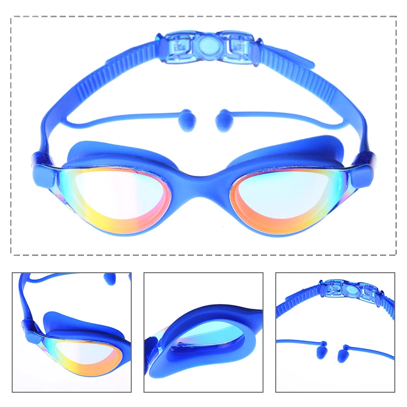 YUELANG Professional Swimming Goggles Swimming with ear plugs Waterproof glasses Anti-Fog Anti-UV Silicone Glasses Electroplate