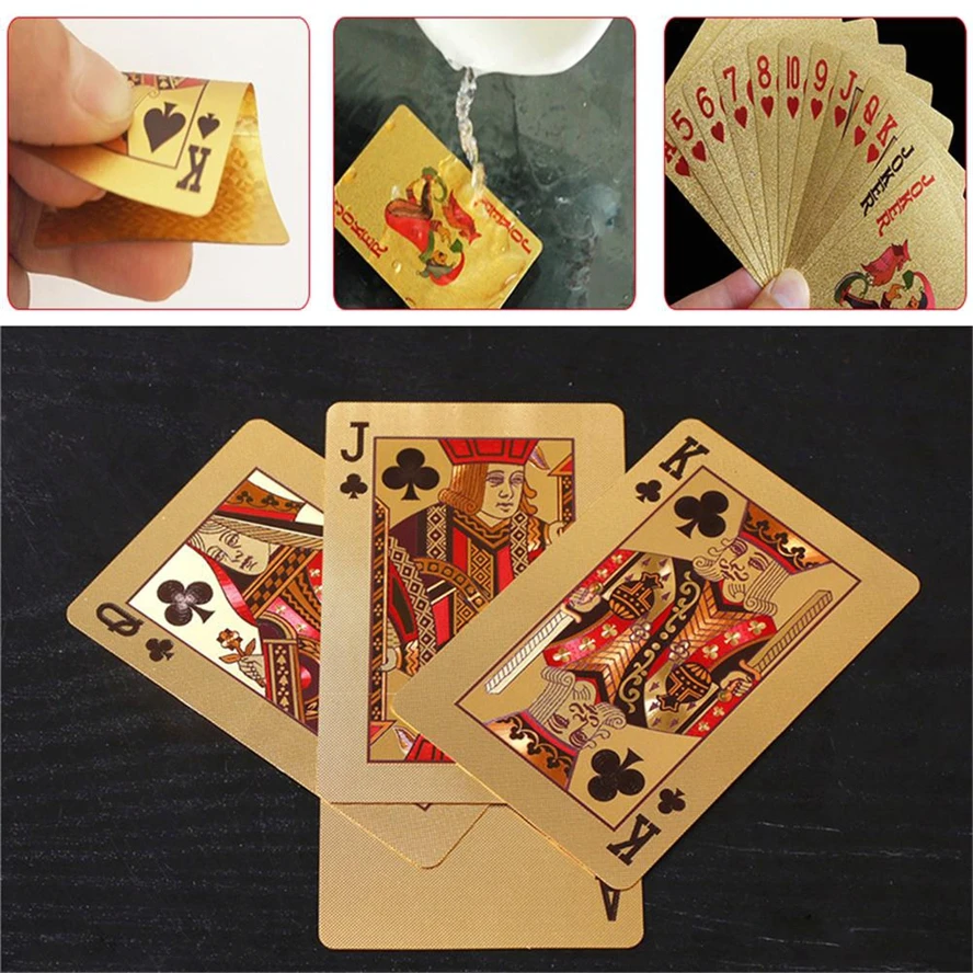 Позолоченные карты для покера, колода для игры в покер, набор для Покера из золотой фольги, пластиковая Волшебная карта, водонепроницаемые волшебные карты золотого цвета