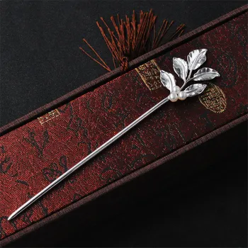 

Pearl 925 Sterling Silver Hair Stick Leaf Women Accesories Luxury Jewelry Hairpin Handmade Gift Girl Hair Pins China Jewellery